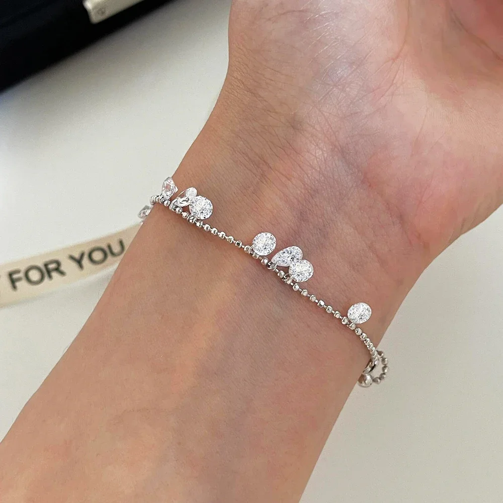 FCGJHW 100% S925 Silver High Carbon Diamond Bead Bracelets Necklace Sparkling Zircon Hand Chain for Women Party Fine Jewelry