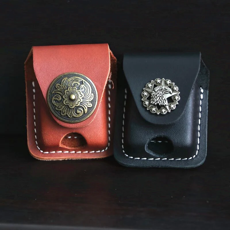 Genuine Leather Lighter Case Cowhide Custom Protective Sleeve Lighter Storage Belt Bag Handmade for Zipp Lighter Case