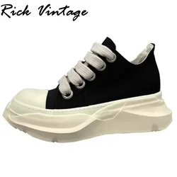 Rick Vintage Brand Fabric Casual Shoes Men Thick Sole Lace Up Trainer Quality Handmade Designer Male Low Top Black Sneakers New