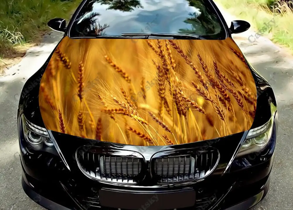 Custom Gold Wheat Field Car Hood Protect Vinly Wrap Sticker Decal Auto Accessories Decoration Engine Cover for Off-road Pickup