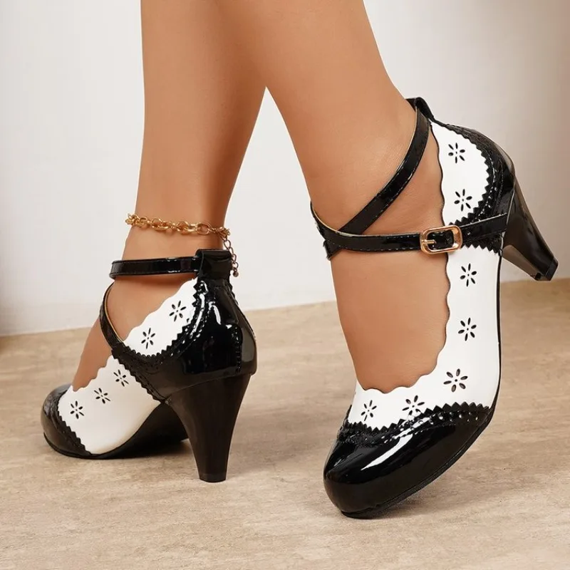 2026 Plus Size  Vintage Black High Heels  Pumps Retro Comfy Walk Summer Pink Office Lady  Shoes Women view 4
