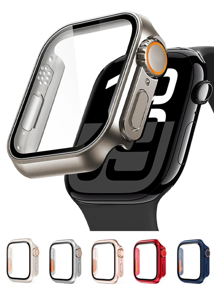 Case for Apple Watch 10 46mm 42mm 45mm 40mm 44mm 41mm Screen Protector PC Cover+Glass Film Change To Ultra Series 9 8 7 6 5 4 SE