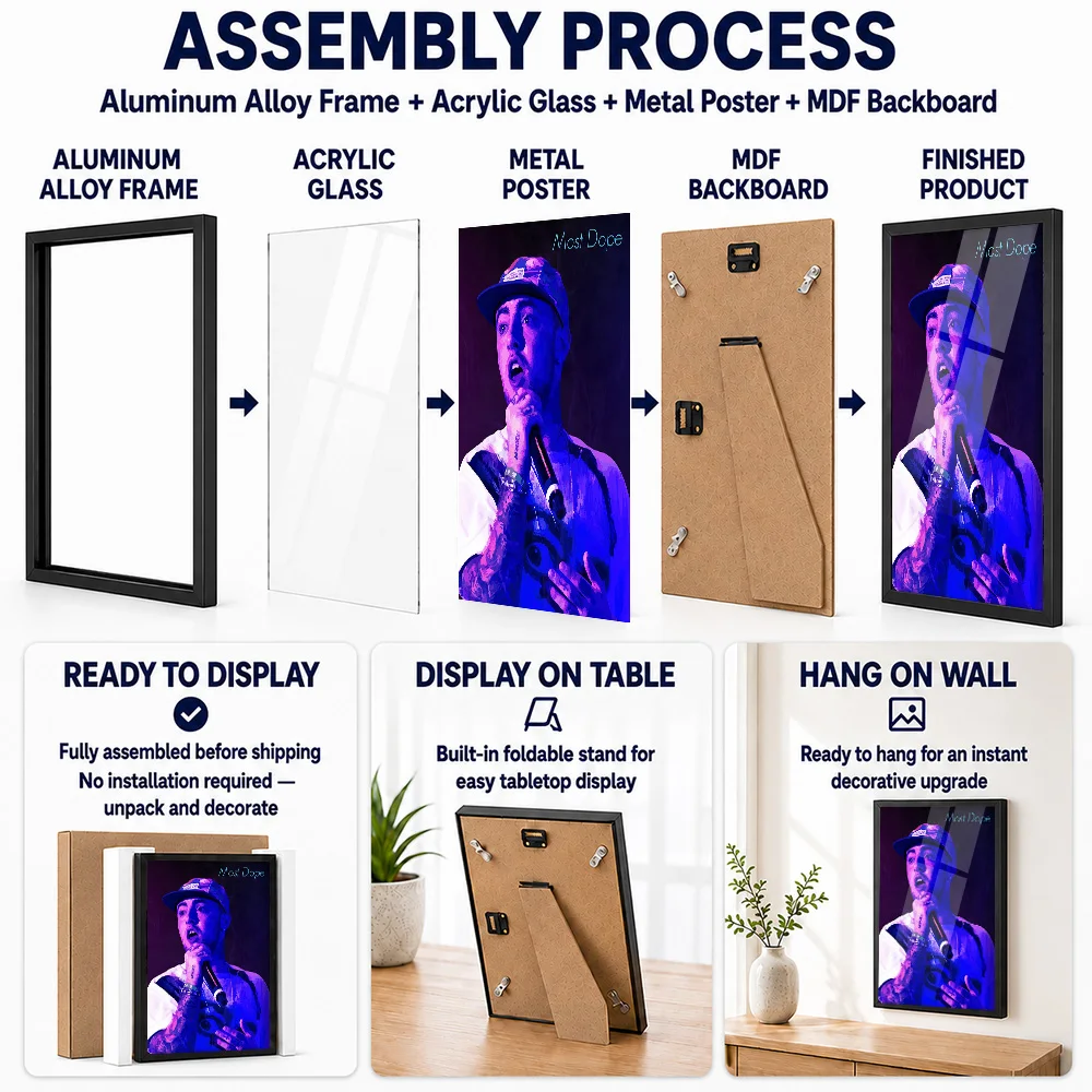 Mac Miller Live Performance Framed Aluminum Metal Poster Customized Photo Vibrant Concert Style Wall Art For Recording Studio