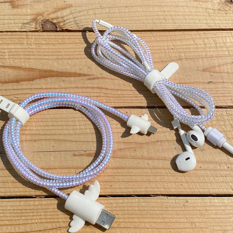 1Pc Useful Manual Spiral 1.4M Charging Protection Rope Data Line Arrangement Phone Line Earphone Winding Spring Laser/Black