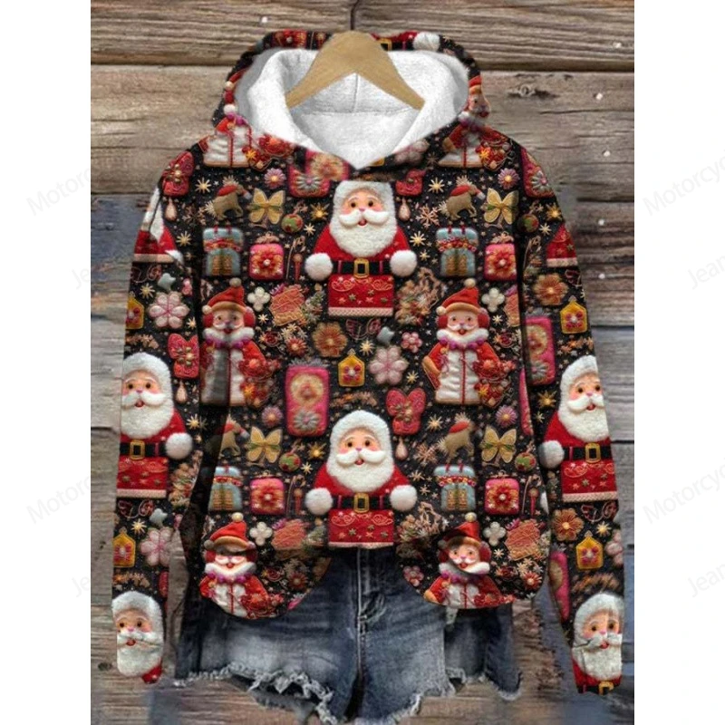 Sweat à capuche imprimé père Noël pour femme, sweat-shirt de Noël, sweats à capuche 3D, manteau flocon de neige, sweat à capuche de Noël, mode féminine, nouveau