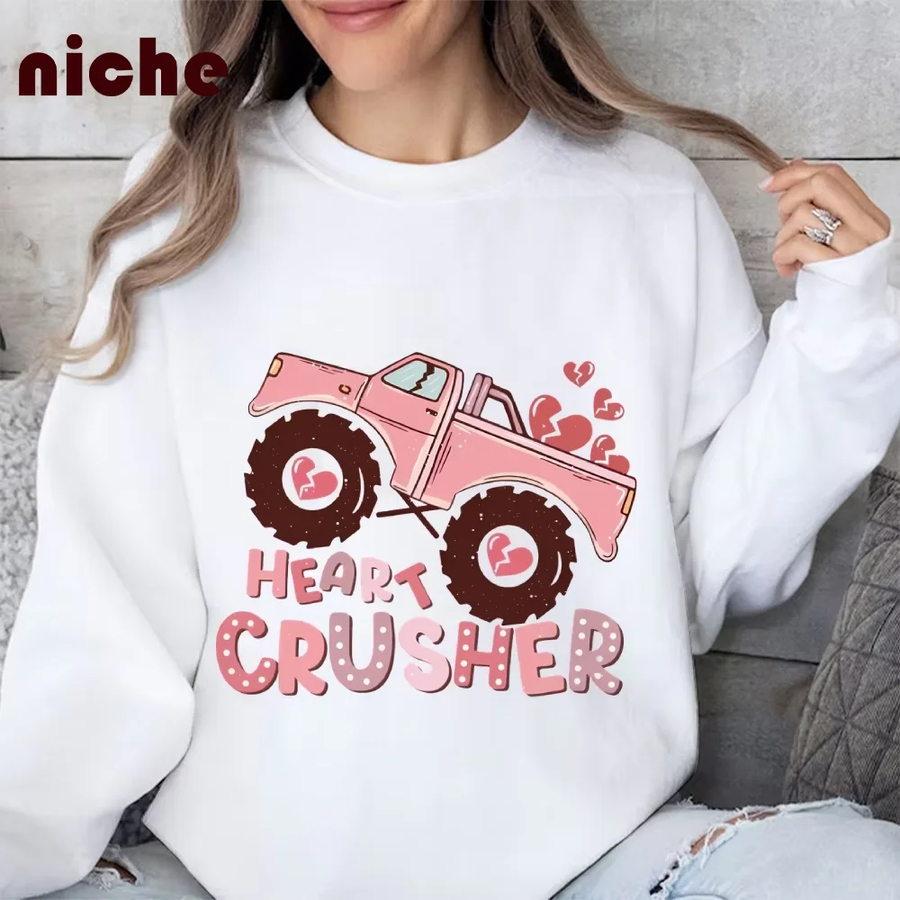 

Y2k Style Women Soft Sweater Hoodie Pink Cartoon Car Letter Graphic Printing High Quality Fabric Crew Neck Pullover Sweatshirt