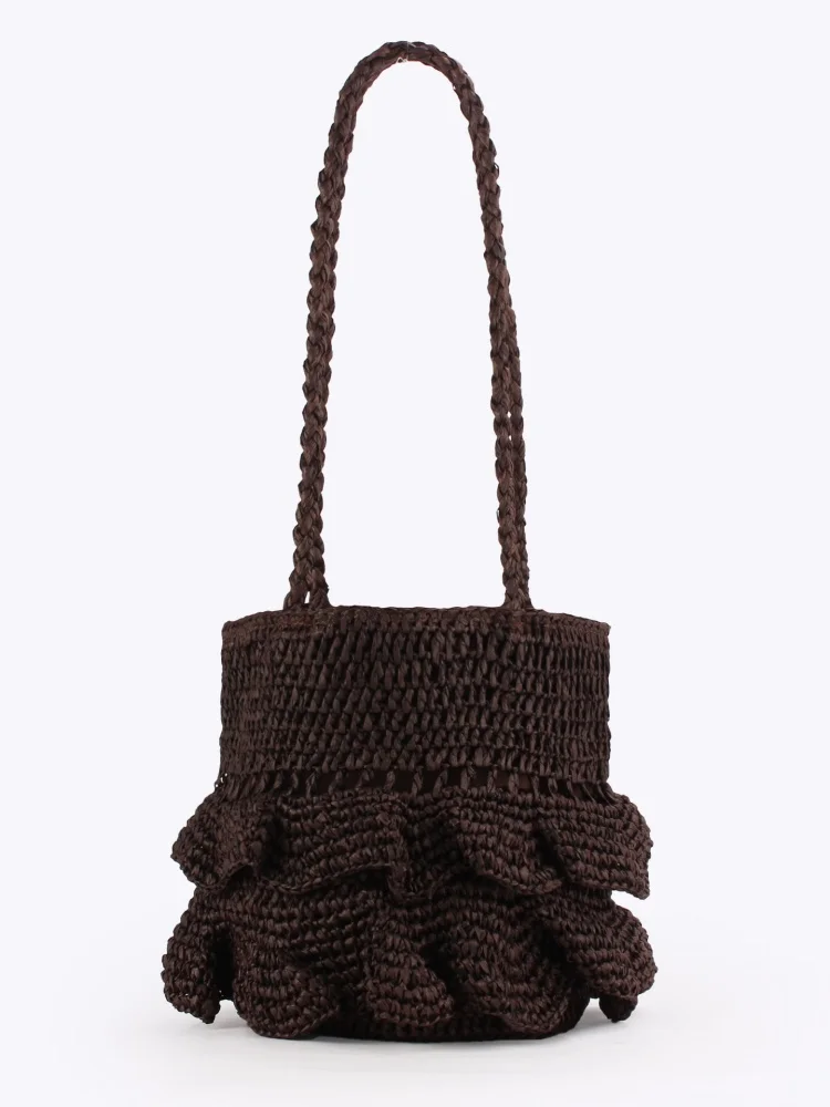 

Fashionable Round Barrel Shaped Skirt Design Straw Woven Bag Handmade Paper Rope Woven Bag Casual Shoulder Bag Vacation Handbags