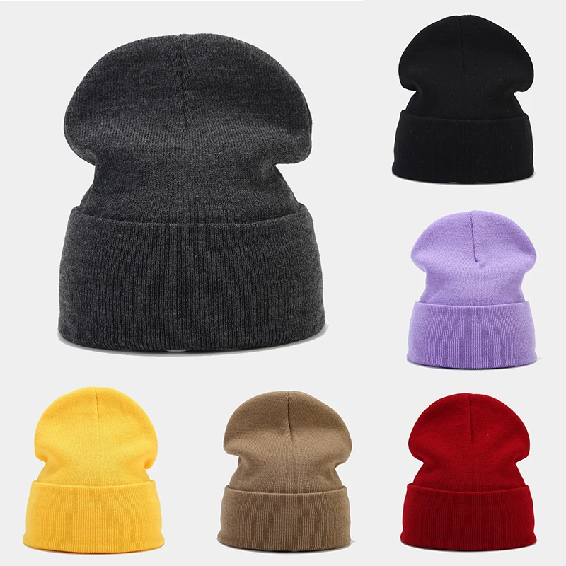 Unisex Winter Knit Beanie - Soft Warm Solid Color Skull Cap for Men & Women - Outdoor Casual Fashion