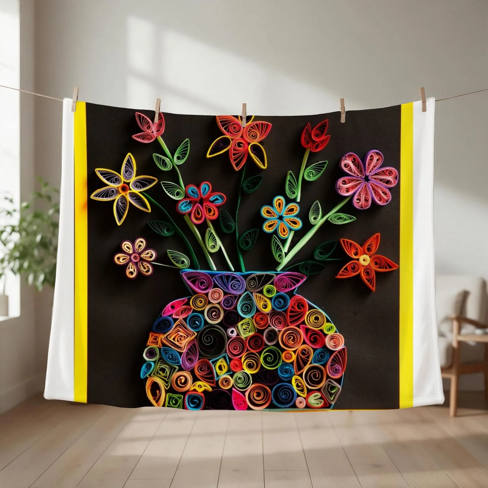 HHPS Art Show, Class 5K, Quilling Collage: Vase of Tran-quill-ity Throw Blanket