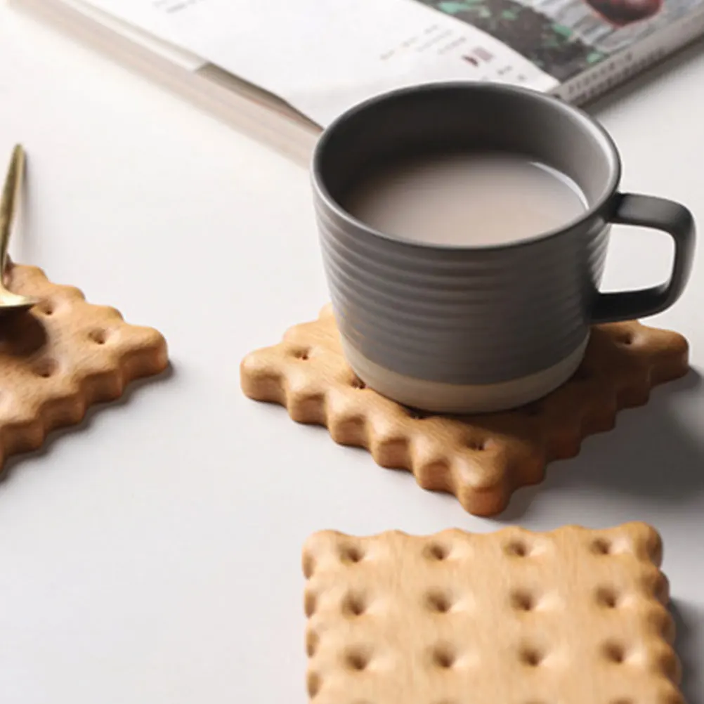 

3 Pcs Solid Wood Coaster Biscuit Shaped Heat Resistant Table Protection Home Decor Kitchen Drink Cup Coasters Wooden Saucer