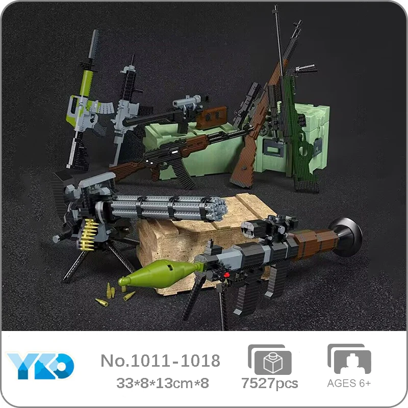 YKO AK47 Assalut Rifle Sniper Gun Gatling Rocket Weapon With Display Rack Model Mini Diamond Blocks Bricks Building Toy No Box