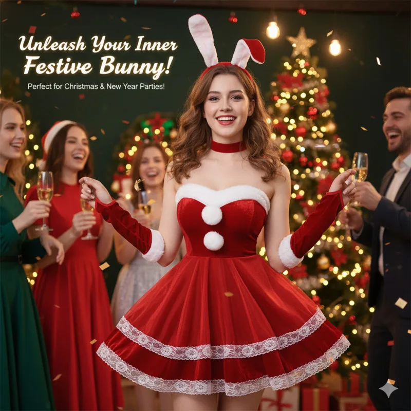 

Платья с кроликом, комплект униформы, рождественский костюм для косплея для девочек Y2K, платье, сексуальная рождественская одежда для сна, праздничные милые рождественские вечерние платья, новинка