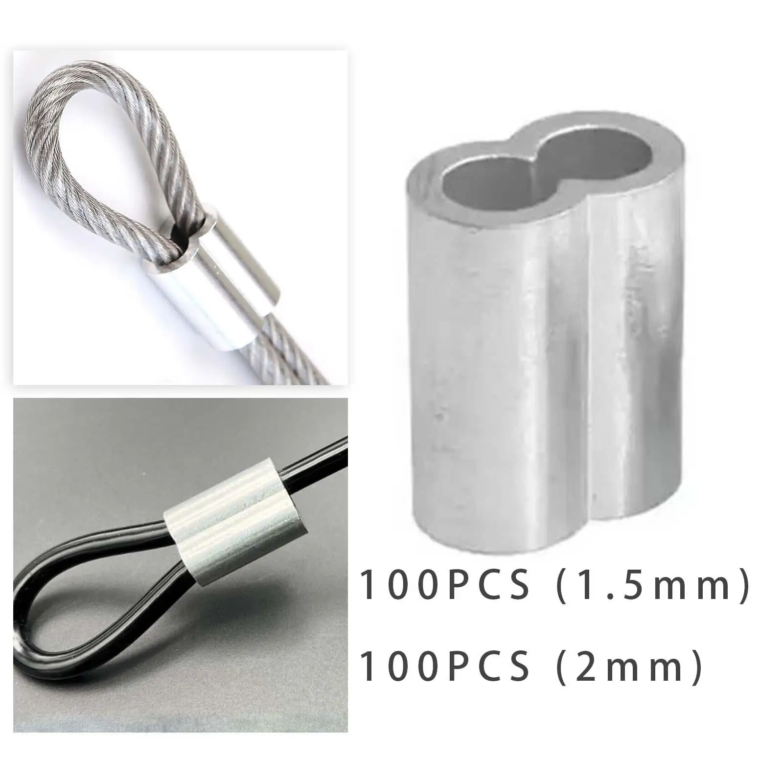 100x Wire Rope Aluminum Sleeve Accessories Assortment Fittings Fasten Wire Rope