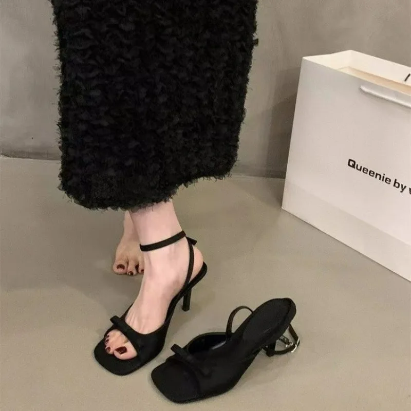 Women\'s Sandals 2024 Sexy Square Head Strap High Heels Basic Shoes Casual Party Pumps Summer Luxury Sandals Women Designers
