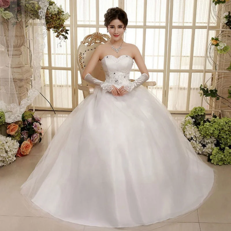 It's Yiiya Cheap White Wedding Dresses Simple Appliques Lace up Princess Floor-length Plus size Women Bride Ball Gowns FH048