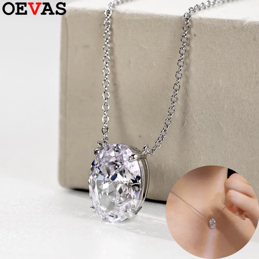 

OEVAS 4CT 9*13 мм овальная огранка циркон кулон ожерелье для женщин 100% стерлинговое серебро S925 сверкающее свадебное украшение ювелирные изделия подарок