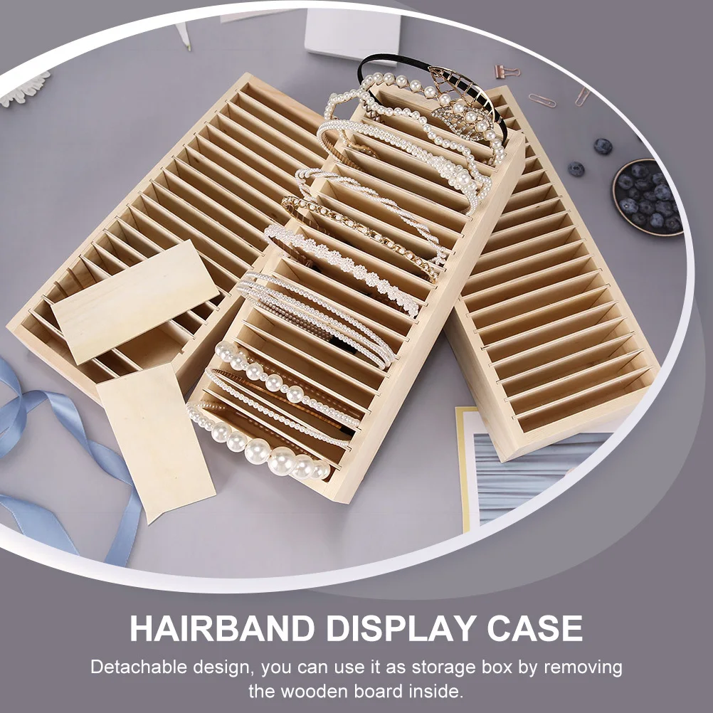

1Pcs Headband Storage Box Multi-Compartment Wooden Headband Organizer Desktop Hairband Display Case Storage Box