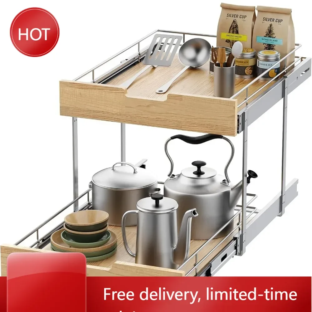 

Hot salesCustomizable Pull Out Cabinet Organizer,Heavy-Duty Slide Out Shelf, Wood and Wire Basket, Pull Out Drawer for for Kitch