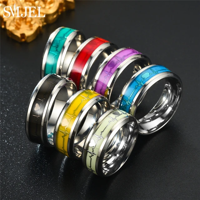 SMJEL Fashion Heartbeat Luminous Ring for Women Men Fluorescent Rings Heart Glow In Dark Stainless Steel Couple Ring JewelryGift AliExpress 36