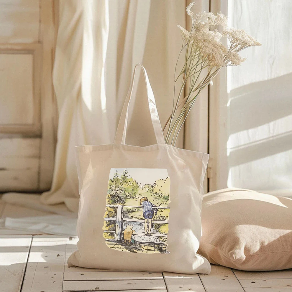 Borsa da donna con stampa orsetto così carina borsa per la spesa estetica ecologica borse in tela di grande capacità borse da donna amante del libro