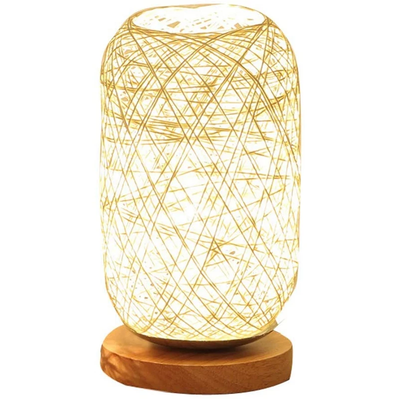 

HOT SALE Wood Rattan Twine Ball Lights Table Lamp Room Home Art Decor Desk Light , Home Decor For Easter Day,Dimming