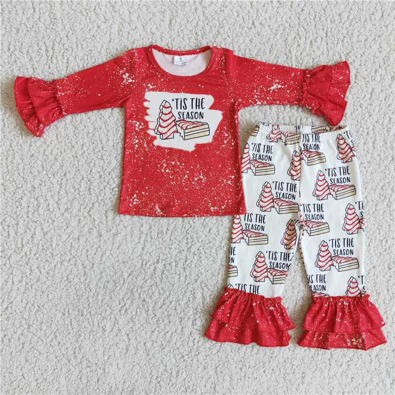 

Hot Sale Baby Girls Christmas Red Cookie Tree Christmas Trousers Set Wholesale Boutique Children Clothing Outfit