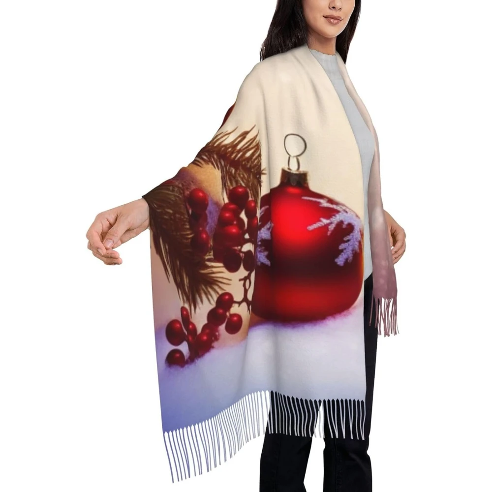 

Merry Christmas Printed Tassel Scarf Warm Scarf Shawl Fringe Scarf for Men Women Teens Autumn Winter Keep Warm One Size