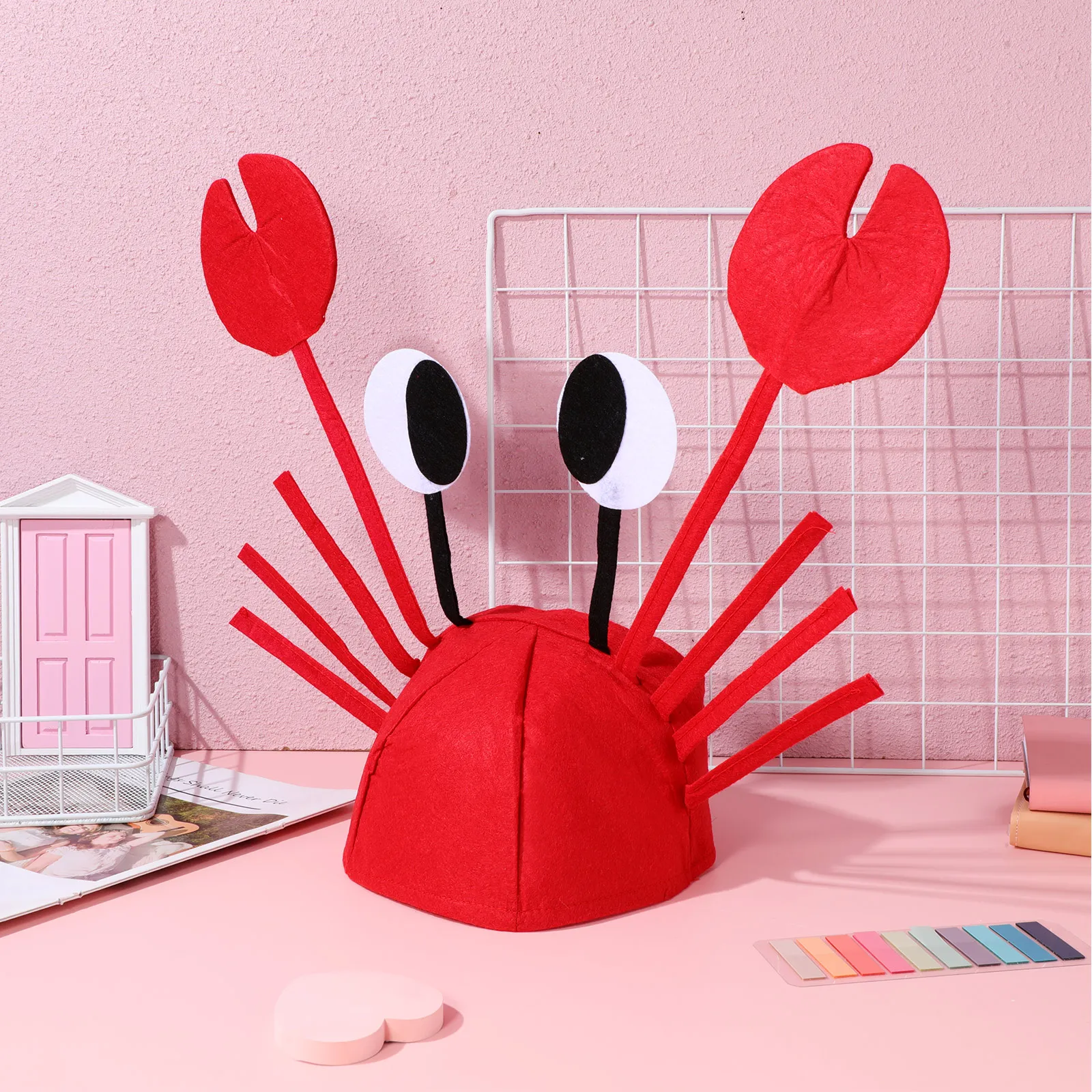 

Crab Hat for Kids Adults Ocean Party Hats Red Halloween Bucket Toddler Funny Novelty Adjustable Crab Theme Gras Seafood