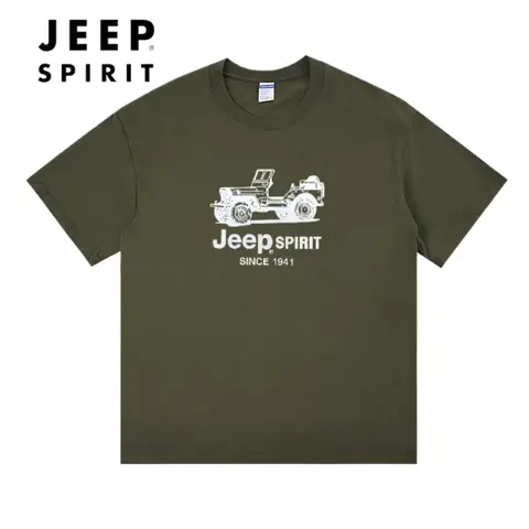 JEEP SPIRIT 남성 티셔츠 100% 코튼 여름 짧은 소매 라운드 넥 루즈 캐주얼 남성 의류 230g Heavy High Quality