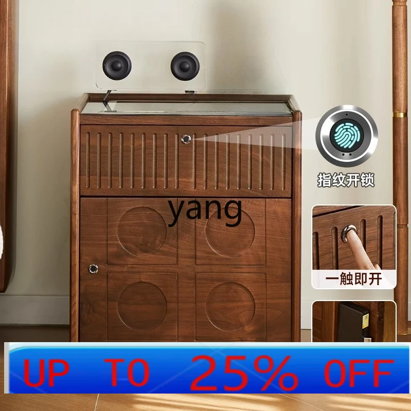 

LH black walnut smart bedside table household bedroom bedside locker solid wood fingerprint lock storage cabinet