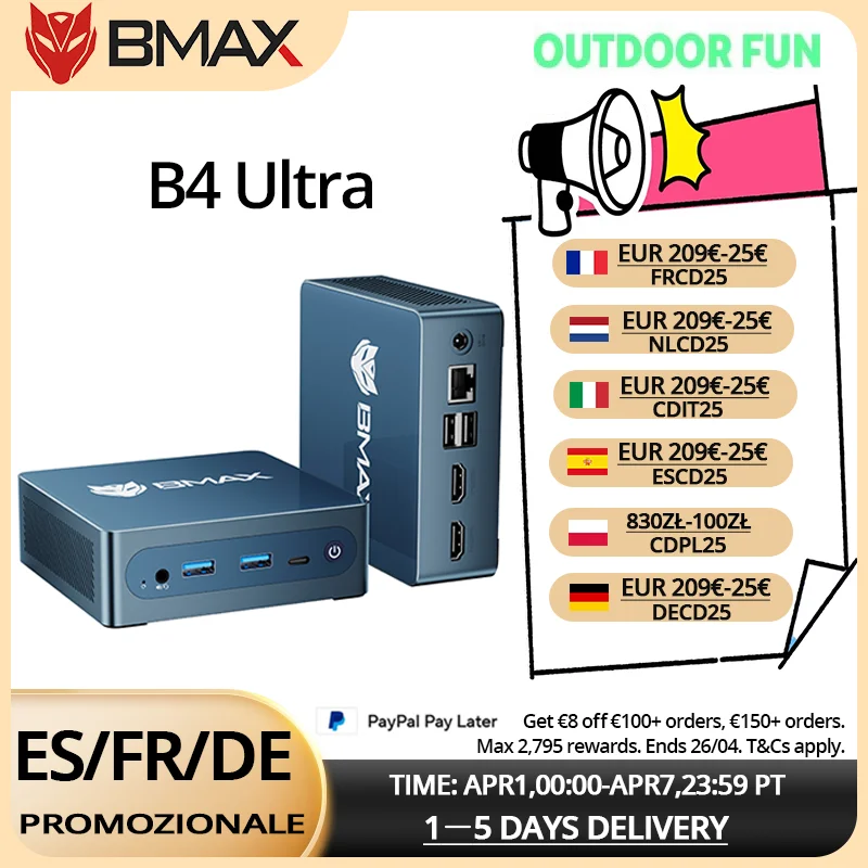 Mini PC BMAX B4 Ultra Intel N150 avec 12 Go de RAM, 512 Go de SSD, double Wi-Fi 2,4 GHz 5 GHz, Bluetooth 5.0, mini ordinateur barebone