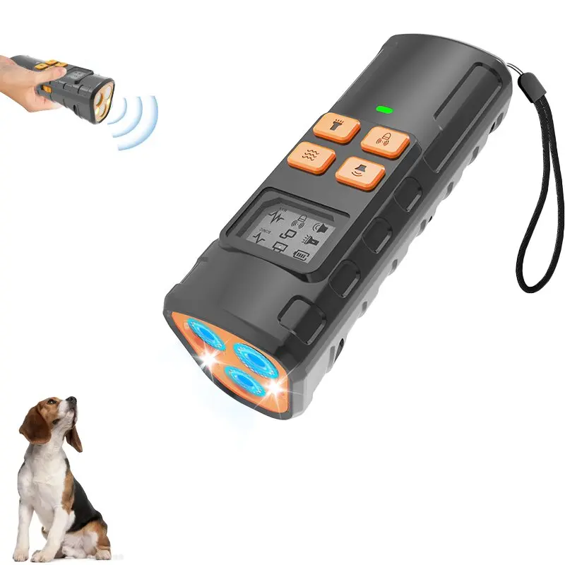 Novo Repelente Ultrassônico para Cães de Alta Potência com Tripla Frequência, Treinador Ultrassônico para Cães com Iluminação COB de Alta Potência