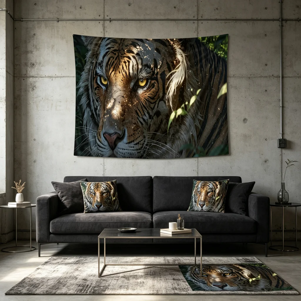 1PC Tiger Eyes Jungle Close Up View Print Backdrop Banner, Bedroom Living Room Photo Background, Polyester, Home Decor, Wall Art
