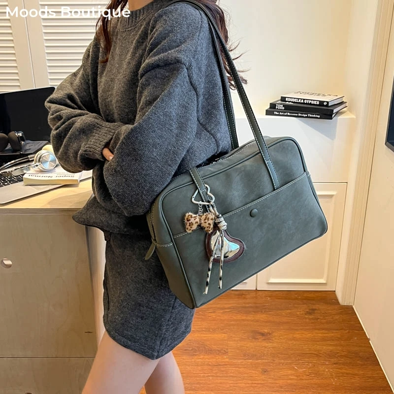 

сумка женская большая сумка женская через плечо Классические сумки на плечо в бостонском стиле для женщин, замшевые сумки из искусственной кожи большой вместимости с зеркальной подвеской, роскошные сумки 2025 года