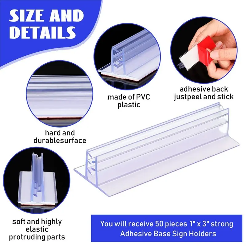 Stylish-Adhesive Base Sign Holders(80 Pcs), Multiple Applications For Counters, Warehouses- Includes Base Holders Us