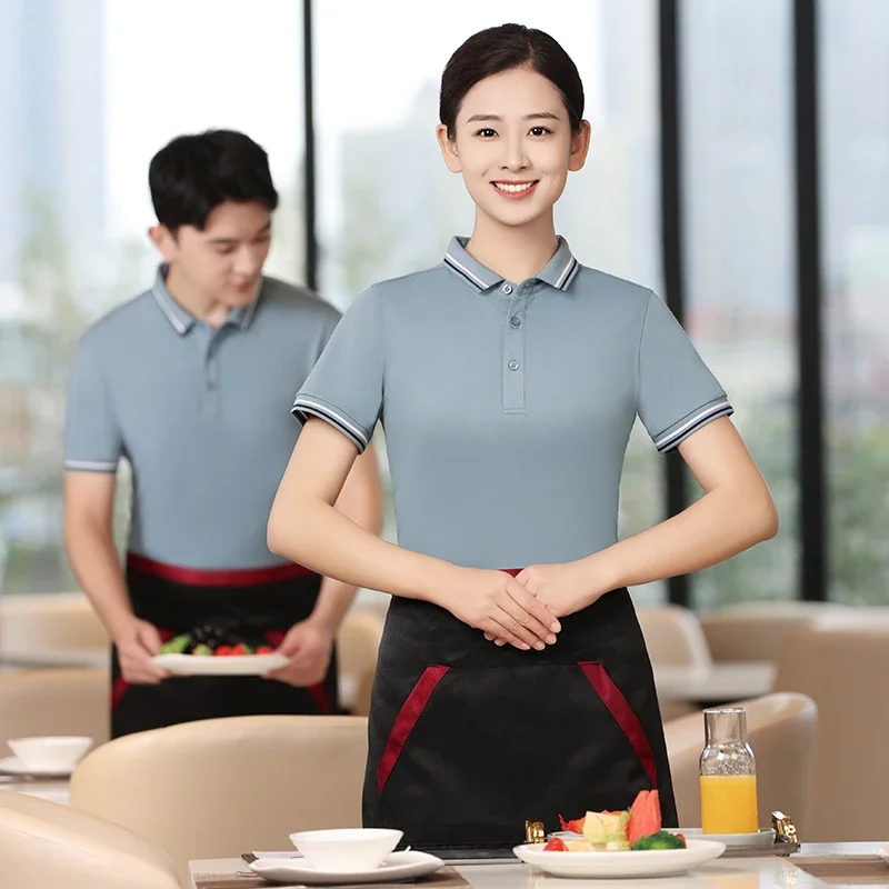 Polo Shirt for Waiter Lapel Short Sleeve Work Uniforms for Men and Women Fast Food Restaurant Hotel Company Group Clothes Logo