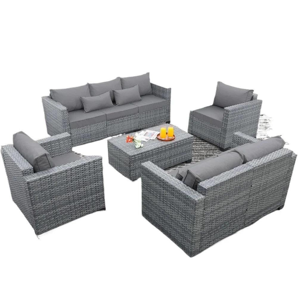 Conjunto de muebles de ratán PE para exteriores, juego de mesa para terraza, sofá seccional, balcon, 5 piezas