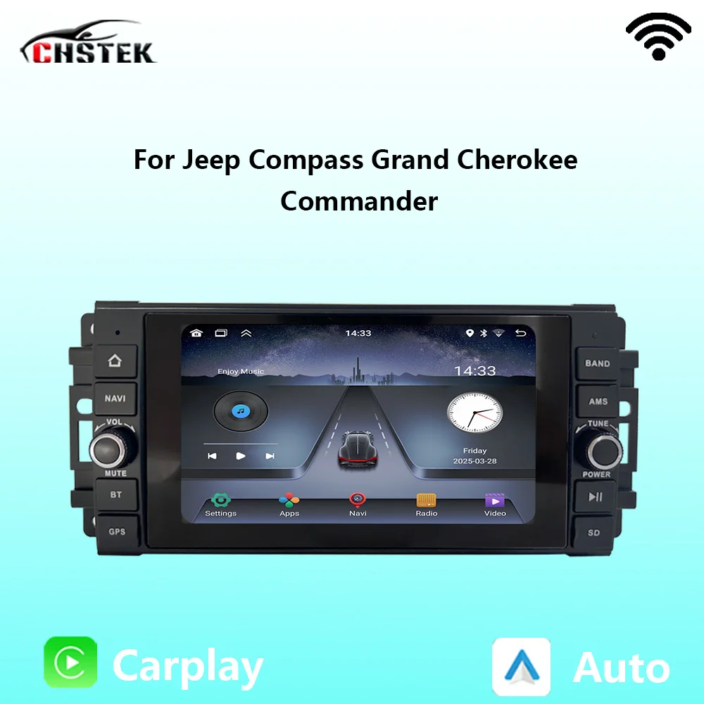CHSTEK Autoradio Carplay GPS für Jeep Dodge Ram Grand Cherokee Wrangler Commander Kompass Bluetooth Navigation WIFI Android Auto