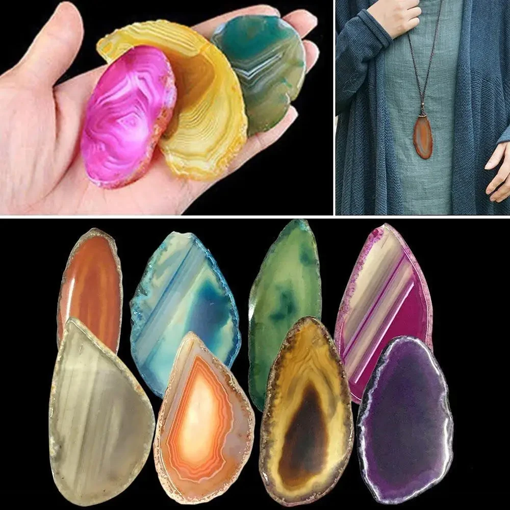 Drilled Agate Geode Slices Polished Irregular Crystal Stone Slab Assorted Stone Pendant For DIY Jewelry Making Crafts Home Decor