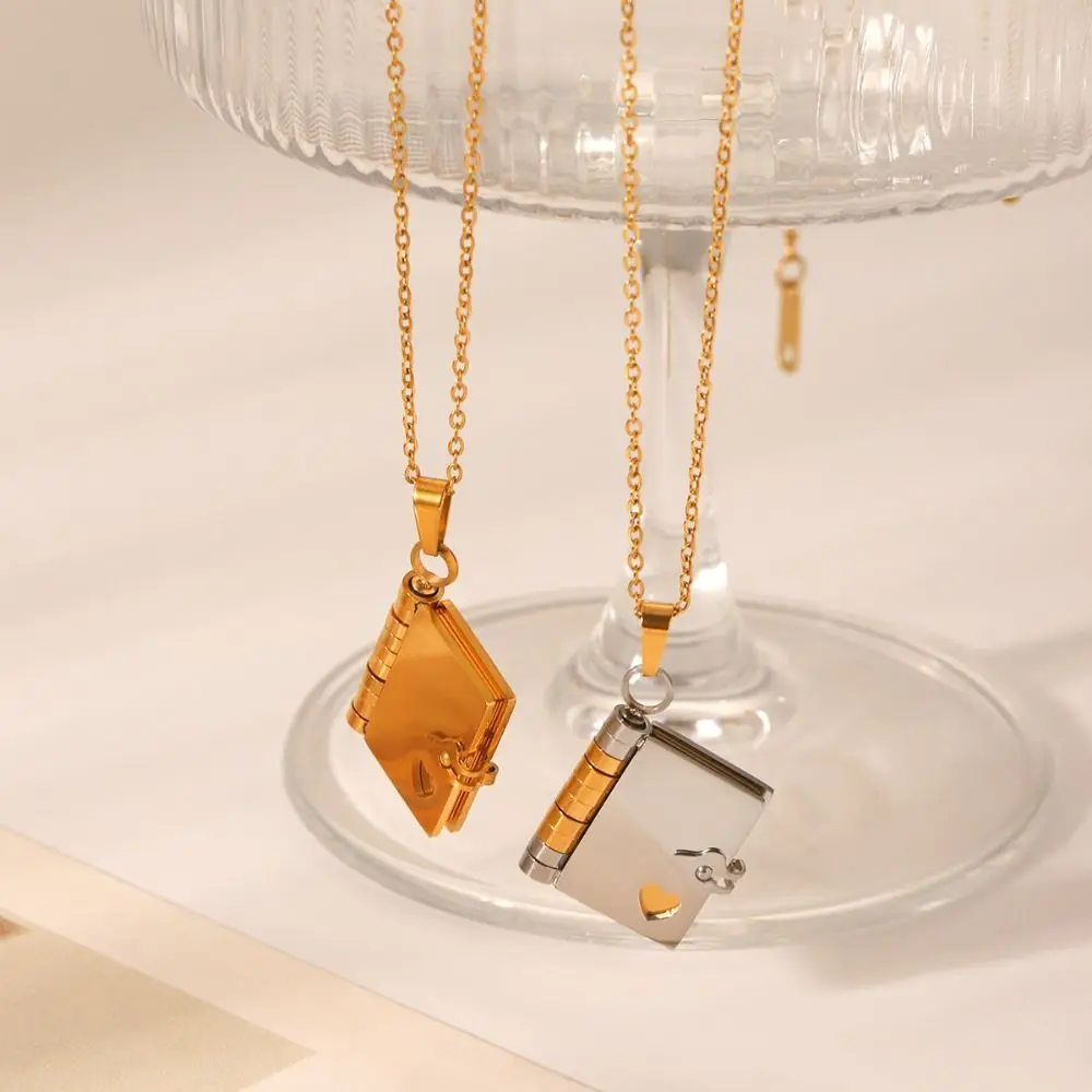 التيتانيوم الصلب زوجين كتاب قلادة القلب قابل للتعديل افتتاح كتاب قلادة فتح وإغلاق مقاوم للماء زوجين النص المنجد