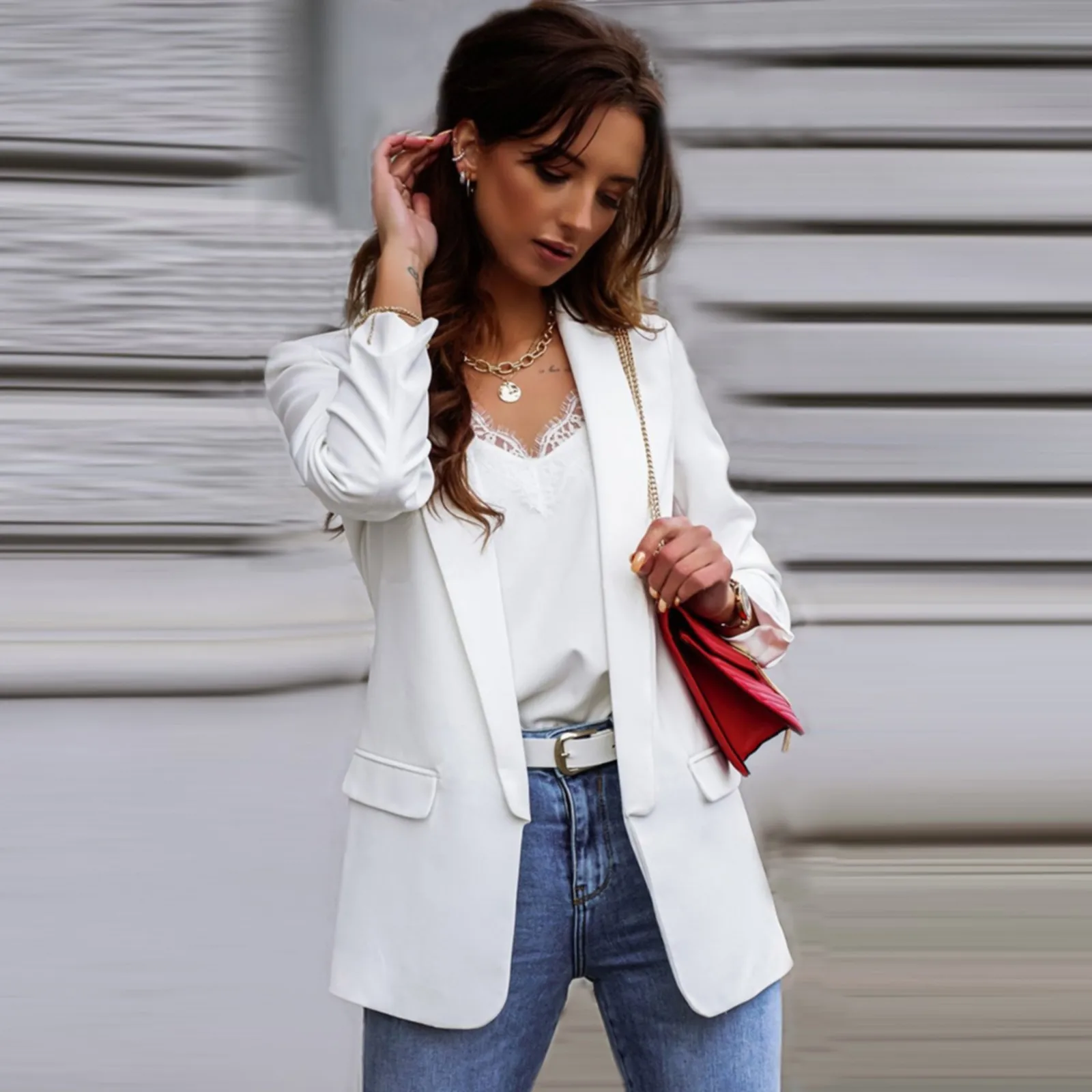 Long Sleeve Outerwears Casual Loose Coat For Women 2024 Autumn Slim Fit Lapel Office Work Women Wool Coat Short blazer mujer