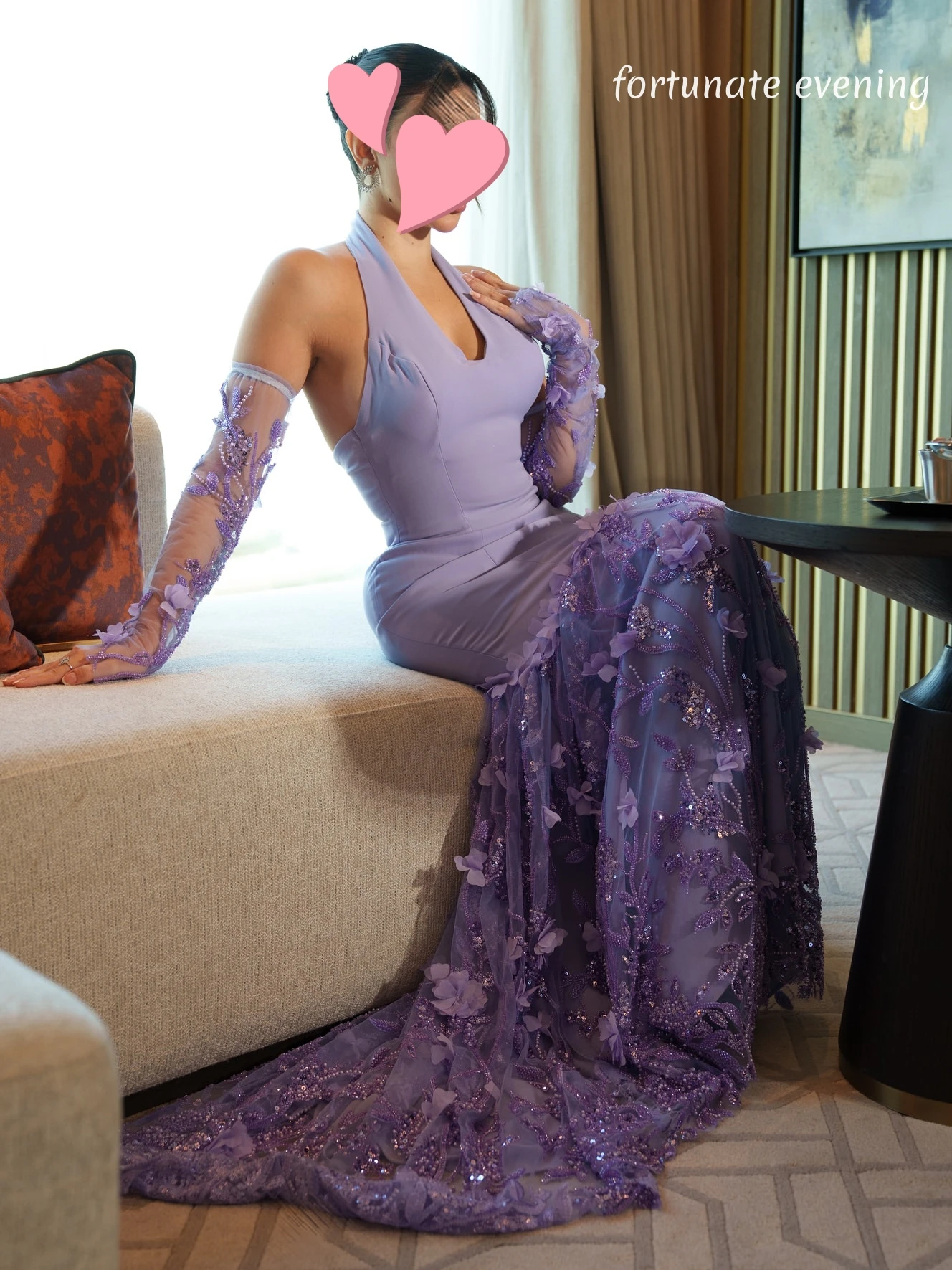 Fortuinlijke avond elegante vintage zoete lila zeemeermin kanten bloemen op maat gemaakte formele gelegenheid galajurk avondjurken