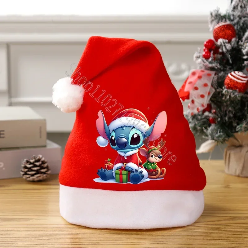 Stitch Disney Christmas Decoration Hats Xmas Party Accessories Anime Movie Graphic Print Hat Child Adult Home Decor Girl Gift