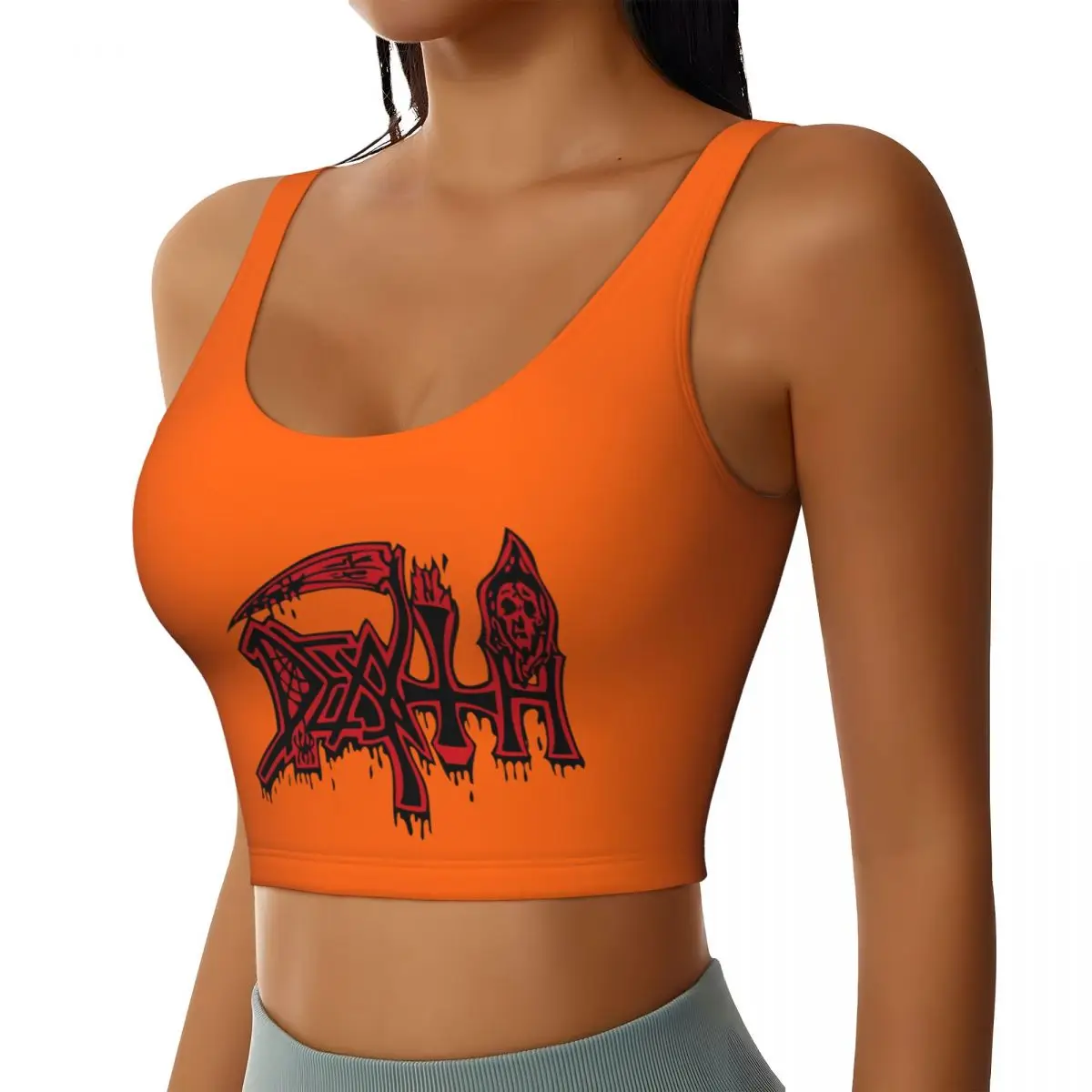 Custom Women Death Rock Sports Bras Heavy Metal Music High Impact Gym Workout Yoga Crop Tank Tops