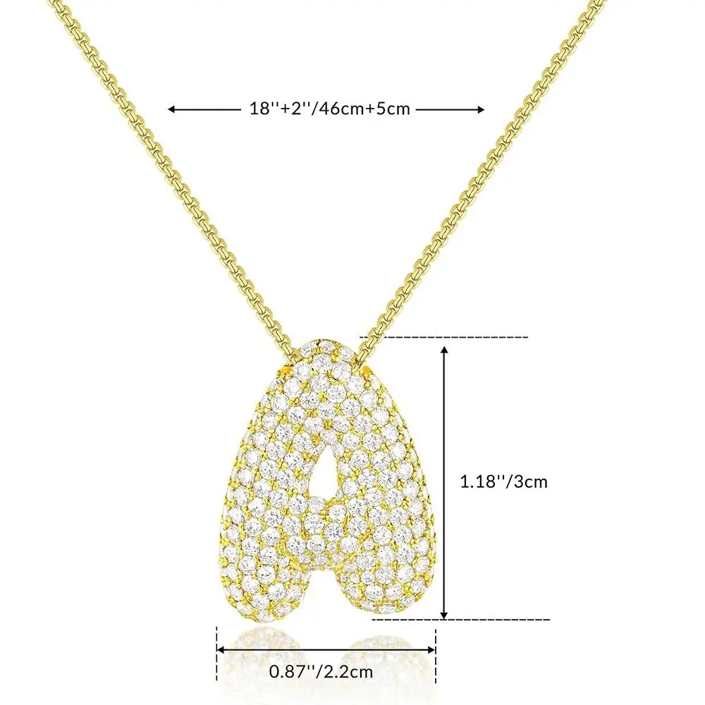 Balloon Bubble Letter Initial Necklace Box Chain Gold Plated Sparkly CZ Zircon A-Z Pendant Neckalces Jewelry Gift for Women