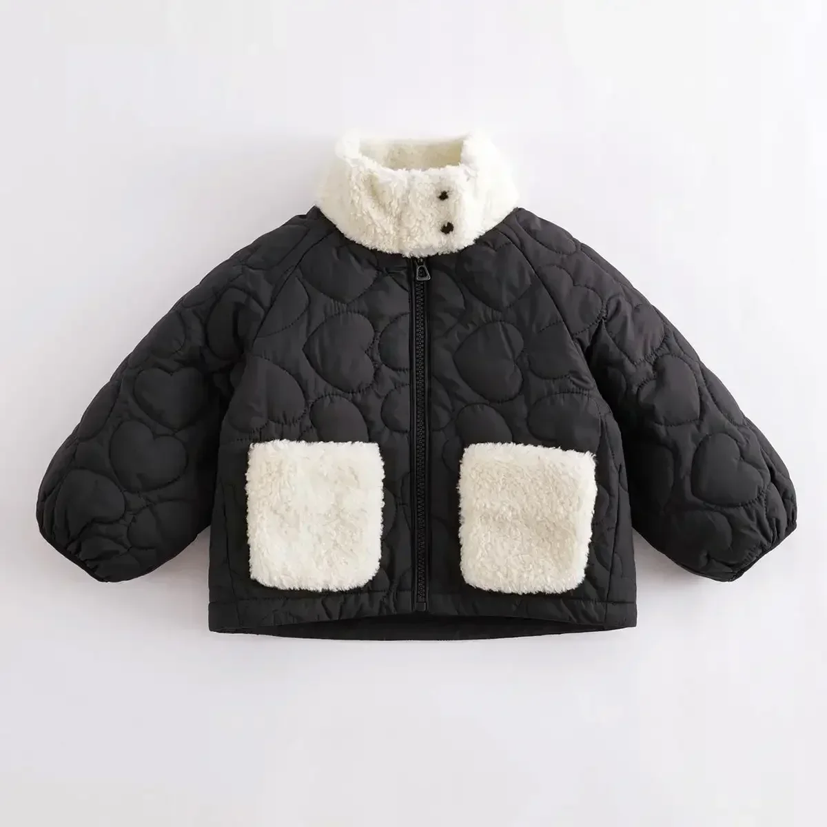 

MARC&JANIE Girls Sherpa Fleece Stand-Up Collar Padded Loose Fashion Jacket for Autumn&Winter 231221