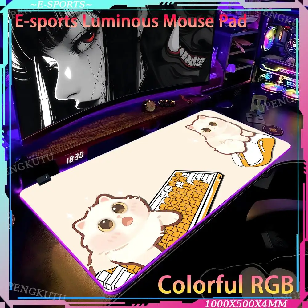 

RGB милые игровые аксессуары большой зеленый ковер искусство Kawaii белый кот на клавиатуре коврик для мыши черный ПК геймер розовый мультяшный настольный коврик