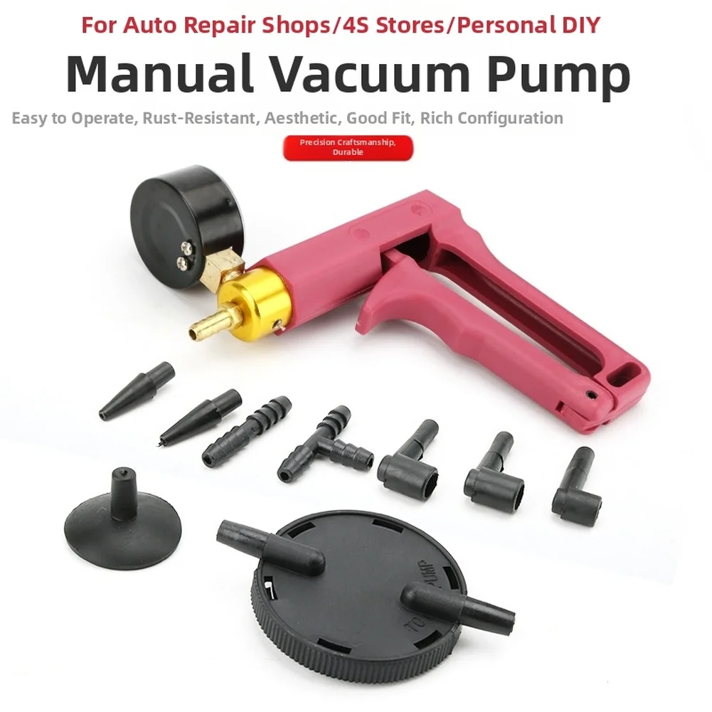 

1set Manual Vacuum Pump Brake Bleeder Brake Oil Exchanger Repair Tools With Dual Scale Pressure Gauge