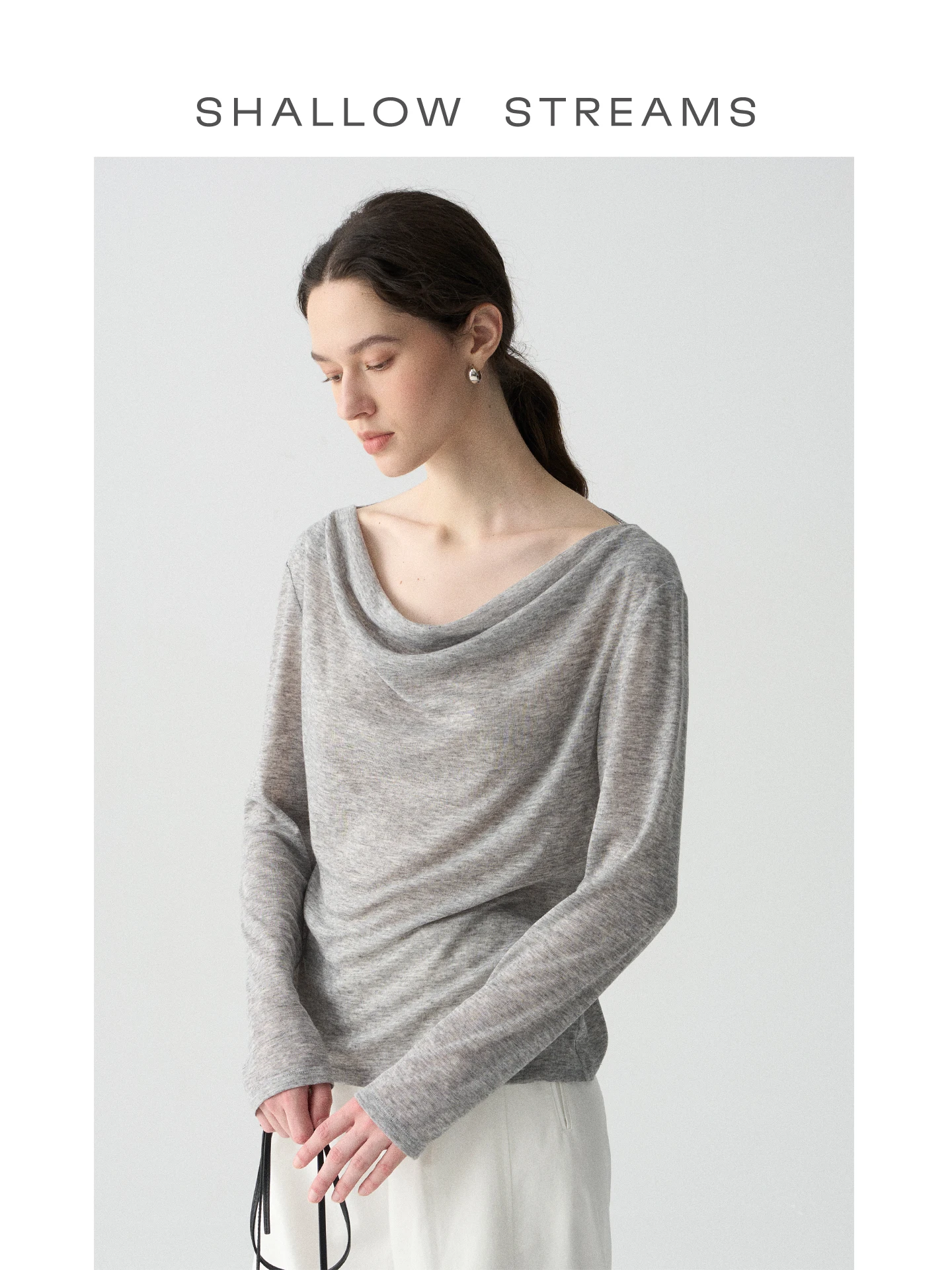 

Slow Strs Pear Blossom Sea Дышащая тонкая длинная све Свободная женская футболка Ele Long Sve Cover up Casual Sle