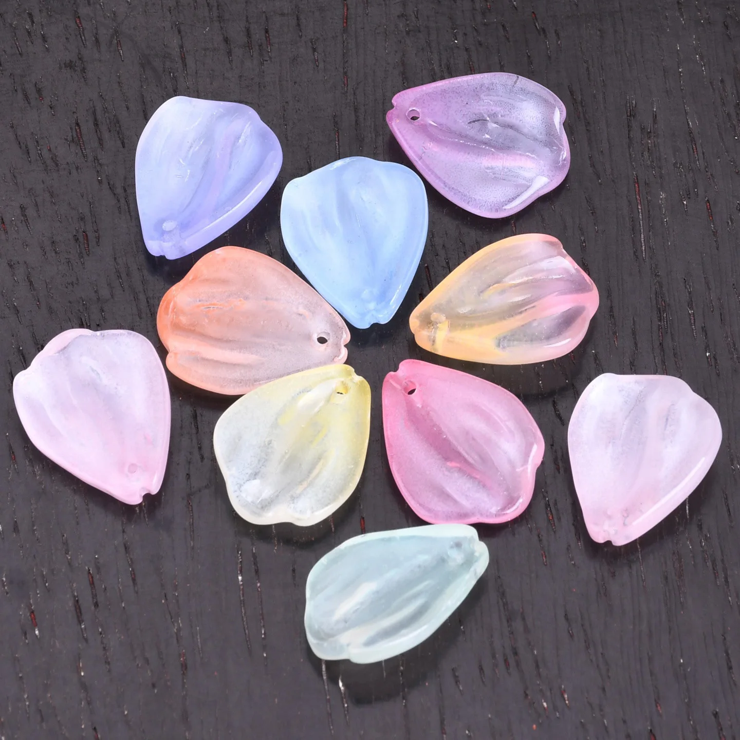 

10pcs 18x14mm Floral Petal Shape Lampwork Glass Loose Top Drilled Pendants Beads For Jewelry Making DIY Flower Crafts Findings